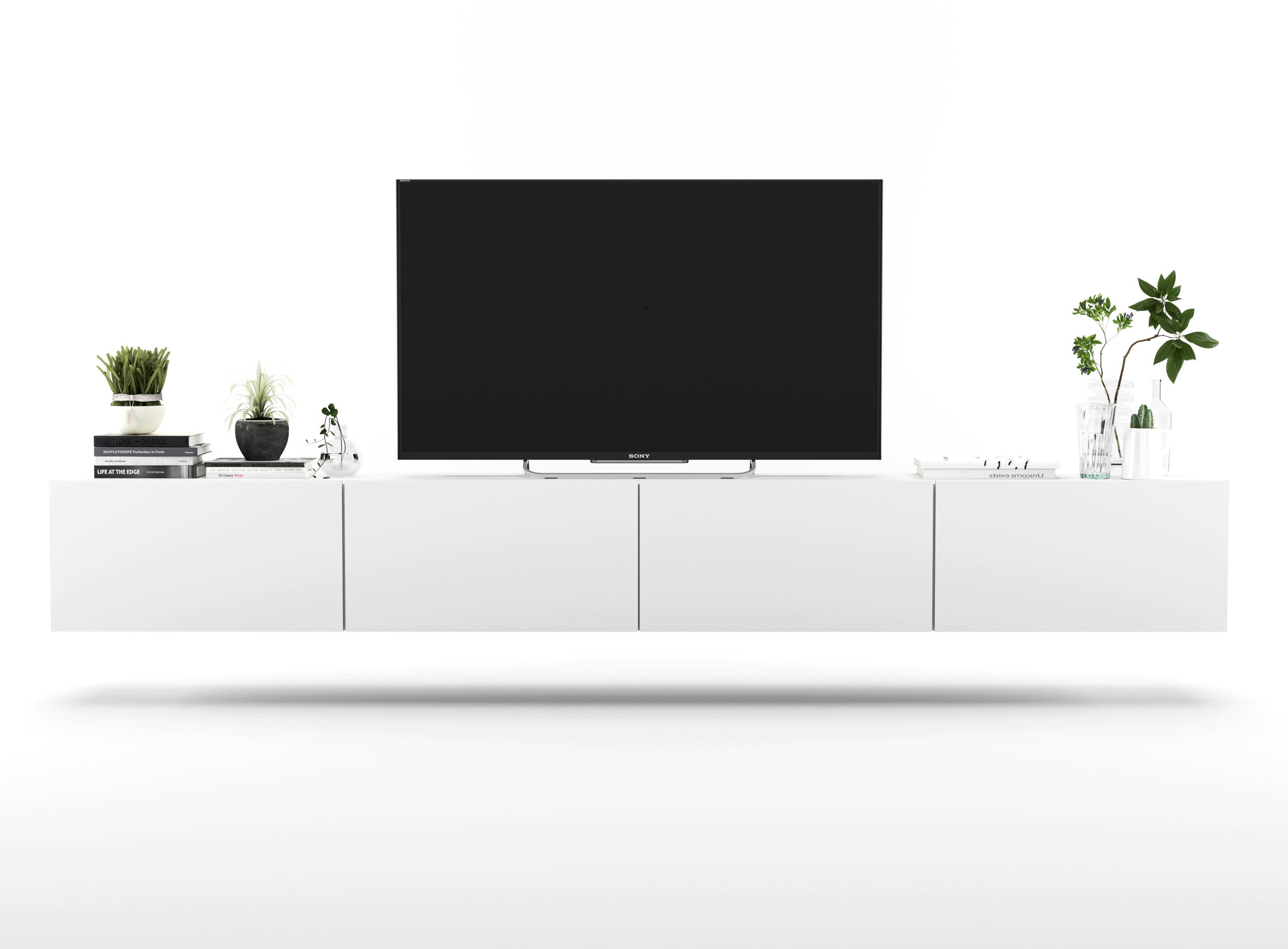 Thumbnail - Meble Lindner Tv-Lowboard, Weiß, Holzwerkstoff, 4 Fächer, Rechteckig, 240x30x35 cm, Wohnzimmer, Wohnwände, Lowboards, Lo...