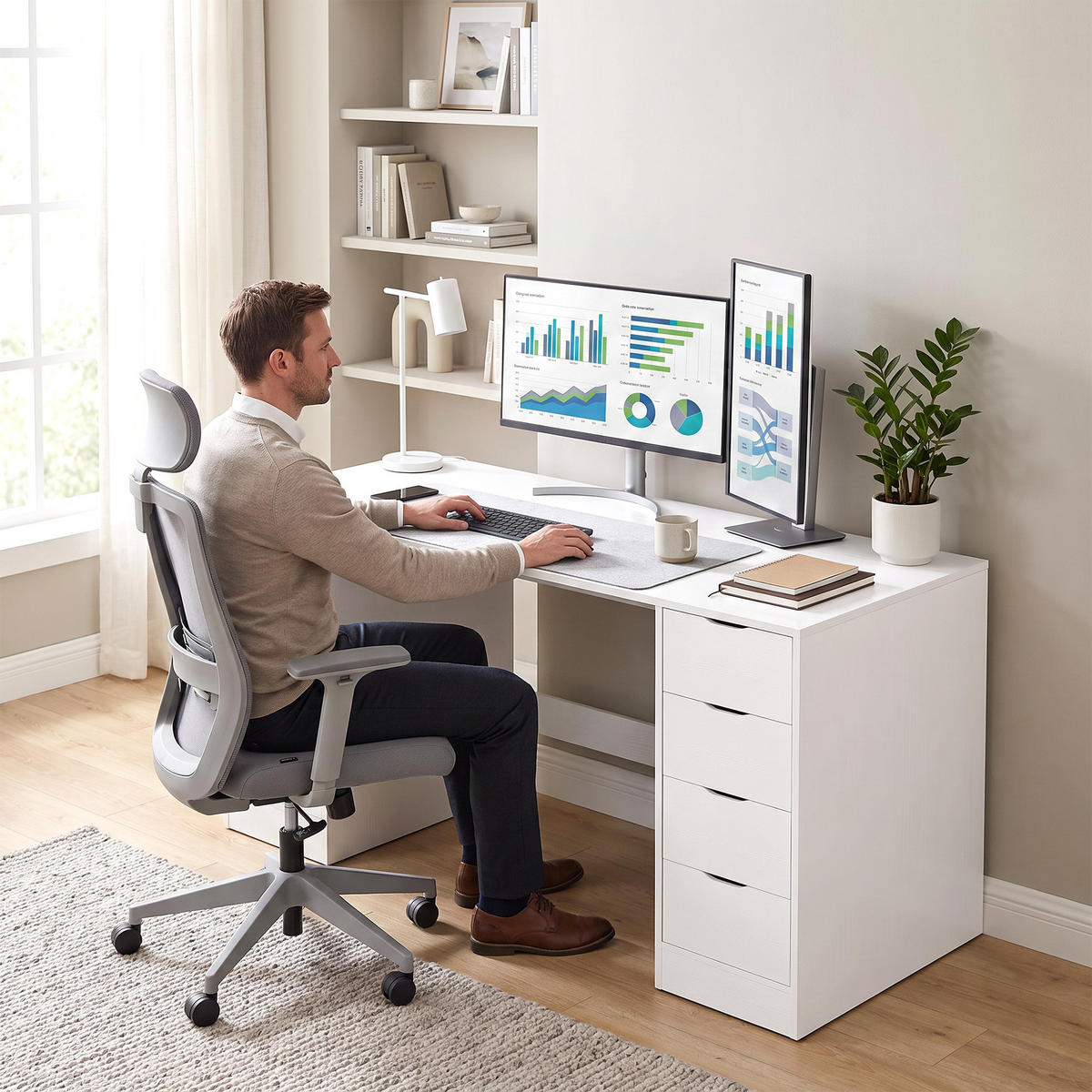 SCHREIBTISCH Spanplatte MDF Weiß - Weiß, Holzwerkstoff (140/53/75cm) - HOMCOM