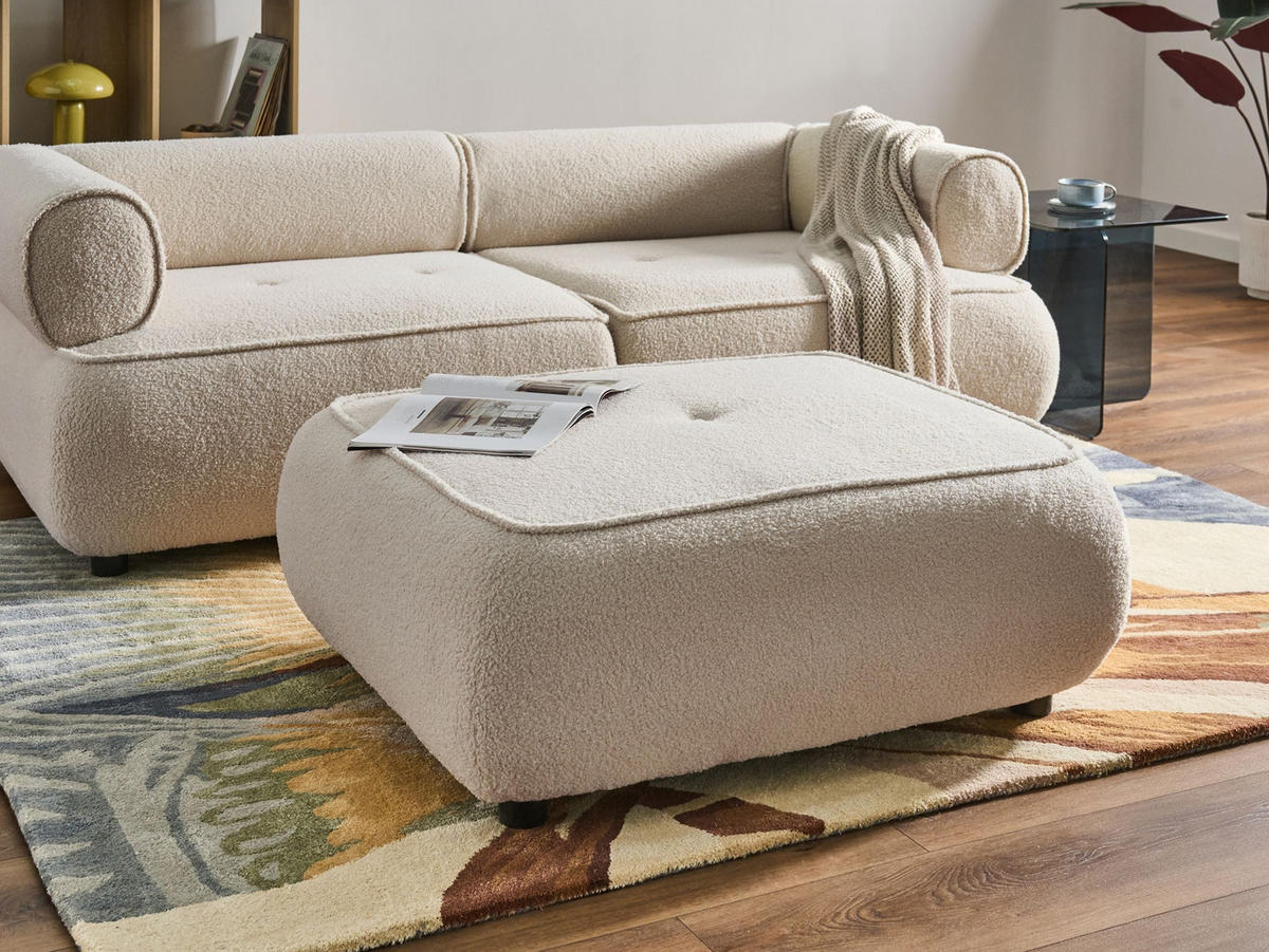 OTTOMANE Bouclé Cremeweiß Salla - Creme, Textil (96/43/78cm) - Beliani