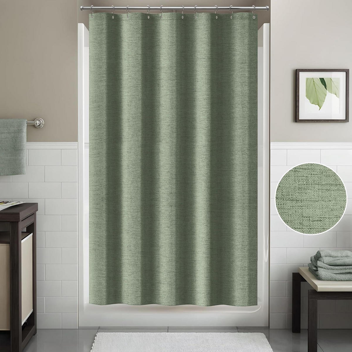 DUSCHVORHANG Leinen 152 x 214 cm Grün - Grün, Textil (152/214cm)