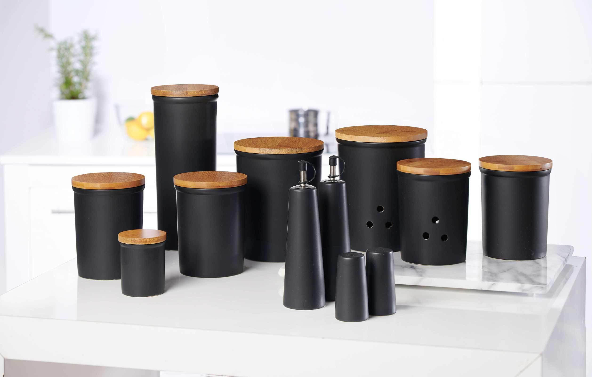 VORRATSDOSEN Jasper schwarz-braun 800 ml 6er Set - Schwarz/Braun, Keramik (12/15/12cm) - Ritzenhoff Breker