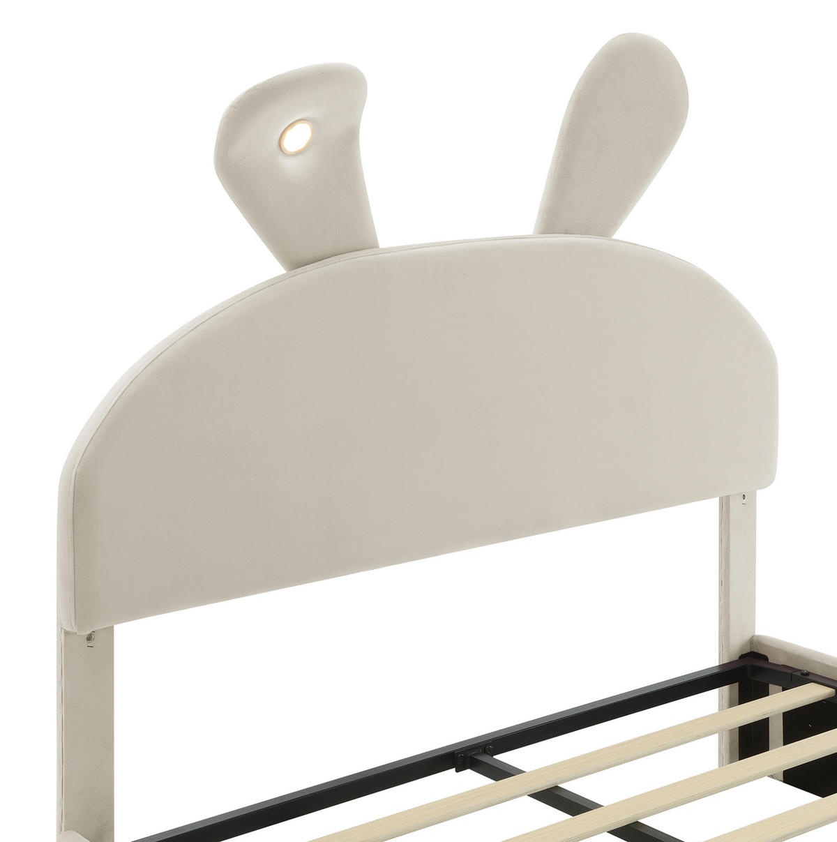 KINDERBETT aus Samt 140x200 cm in Beige mit LED-Licht & Stauraum - Beige, Textil (140/200cm) - Modfu