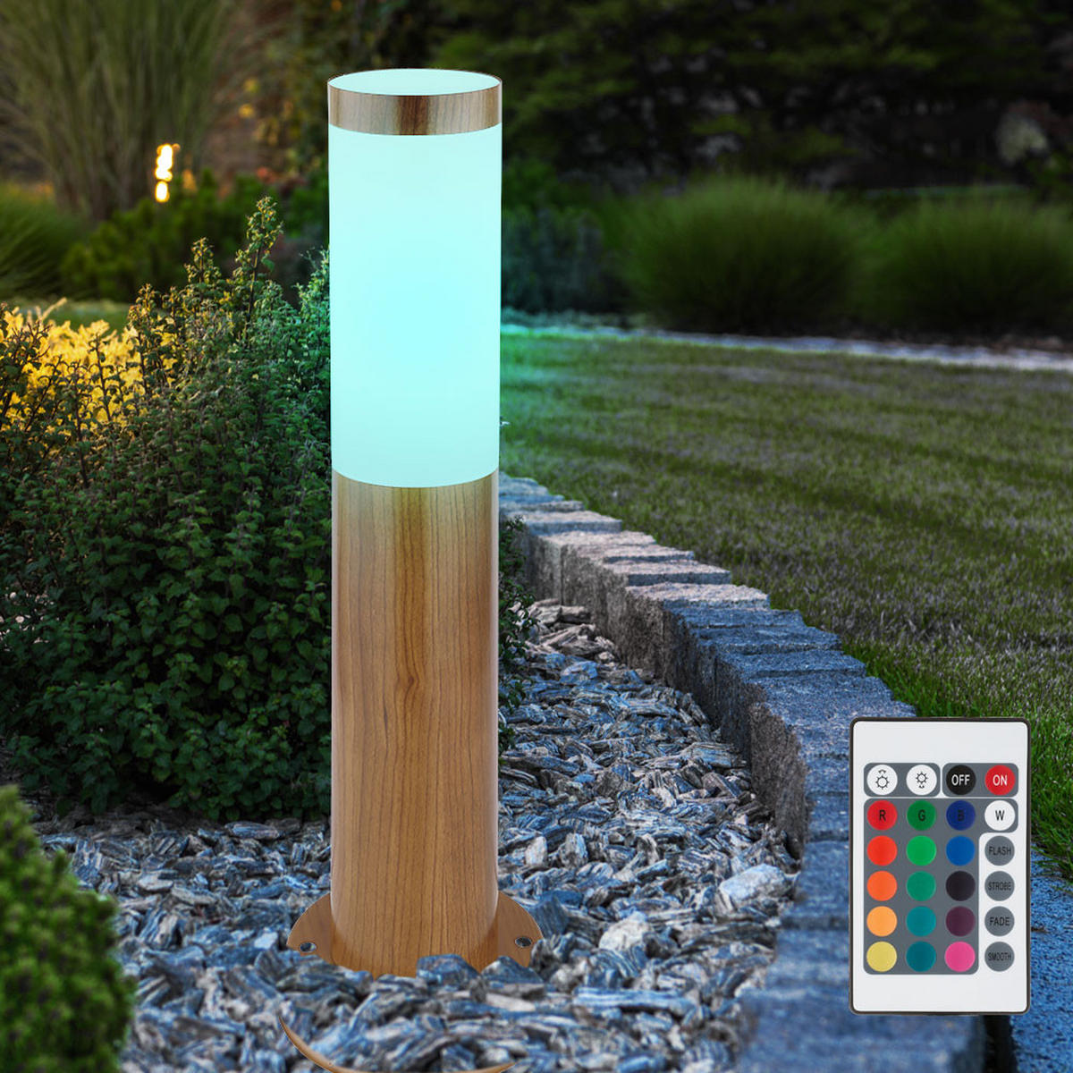 RGB LED WEGELEUCHTE Edelstahl Braun Holzoptik - Braun, Metall (12.7/12.7/45cm) - Globo Lighting