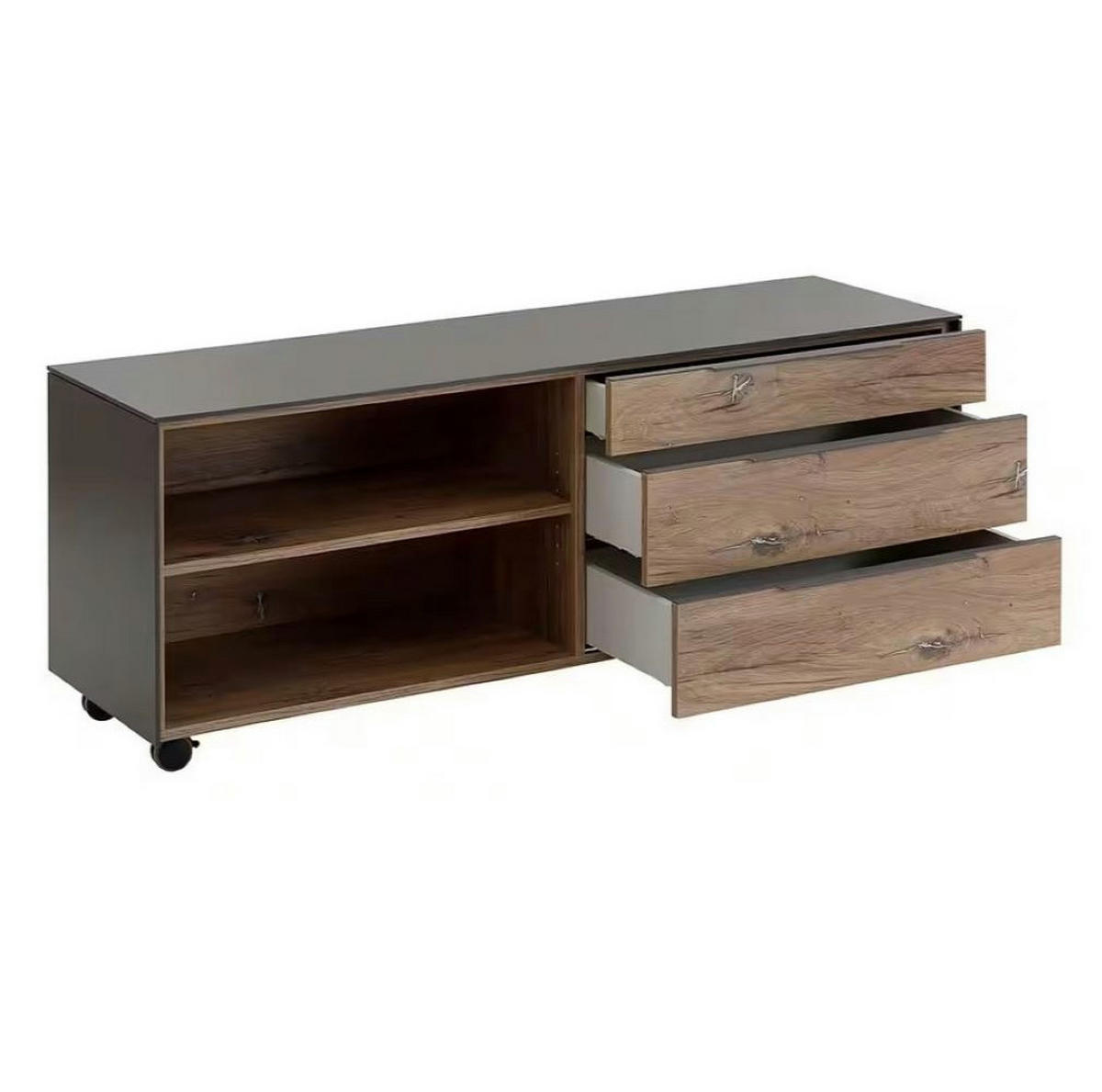 SCHREIBTISCH Tajo in Zinneiche & Metall Anthrazit mit Container – Maja Möbel - Braun, Holzwerkstoff (77/190/76cm)