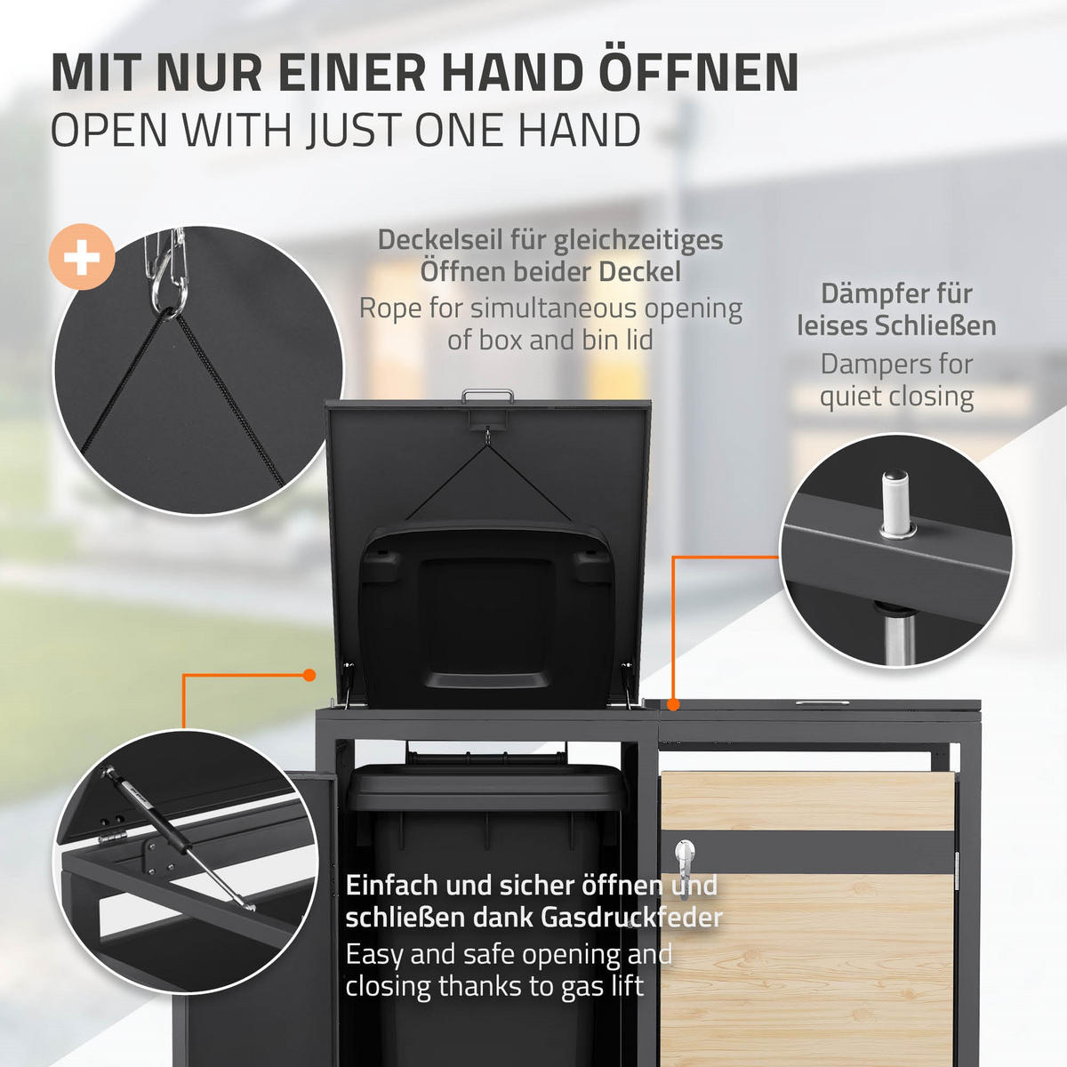 MÜLLTONNENBOX 3er Anthrazit-Lärchenoptik - Hellbraun, Metall (200/120/80cm) - ML-DESIGN