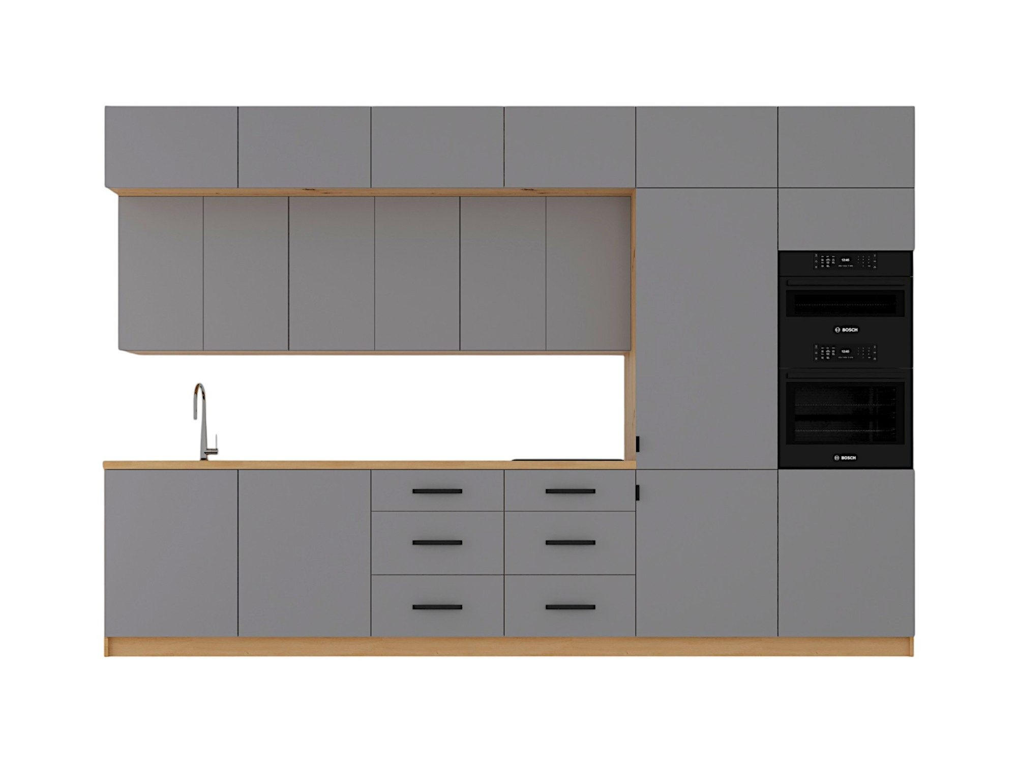 KÜCHENZEILE 360 cm - Nexa K72-G360-R - in Beige / Matt - Beige/Schwarz, Holz/Metall (360/212/58cm) - ROYAL24_MARKT