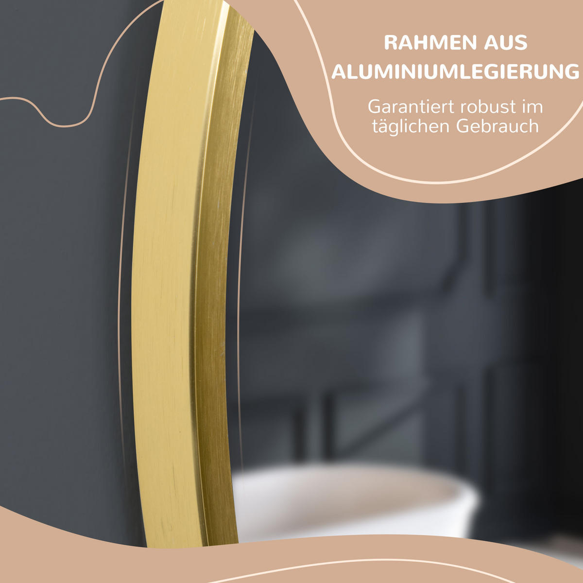 BADSPIEGEL, Gold, Ø50 cm, für Badezimmer, IP44, Gold, Alu - Goldfarben, Glas (2/50/50cm) - Kleankin