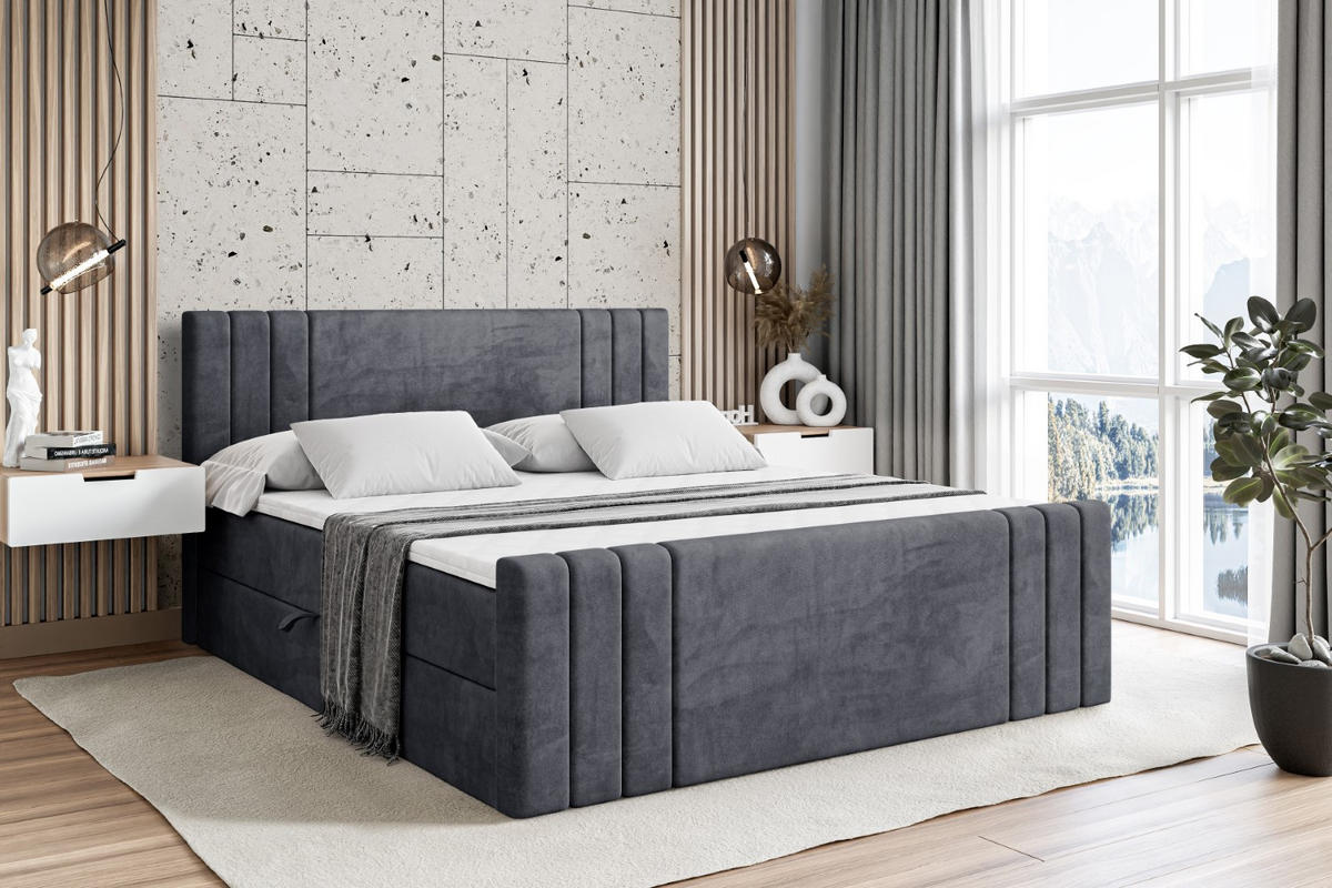 BOXBETT CELESTIA-Z - 160x200 cm - H3 - Dunkelgrau - Dunkelgrau, Holzwerkstoff (160/200cm) - ALTDECOR