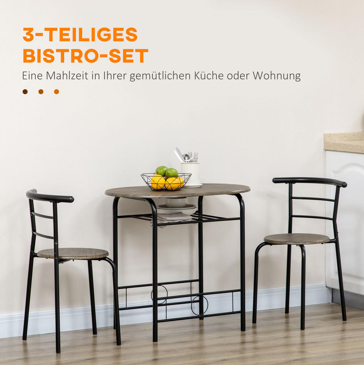 BISTRO-SET Tisch mit 2 Stühlen 80 x 53 x 74,5 cm Schwarz - Schwarz, Metall (53/74.5/80cm) - Meubliv