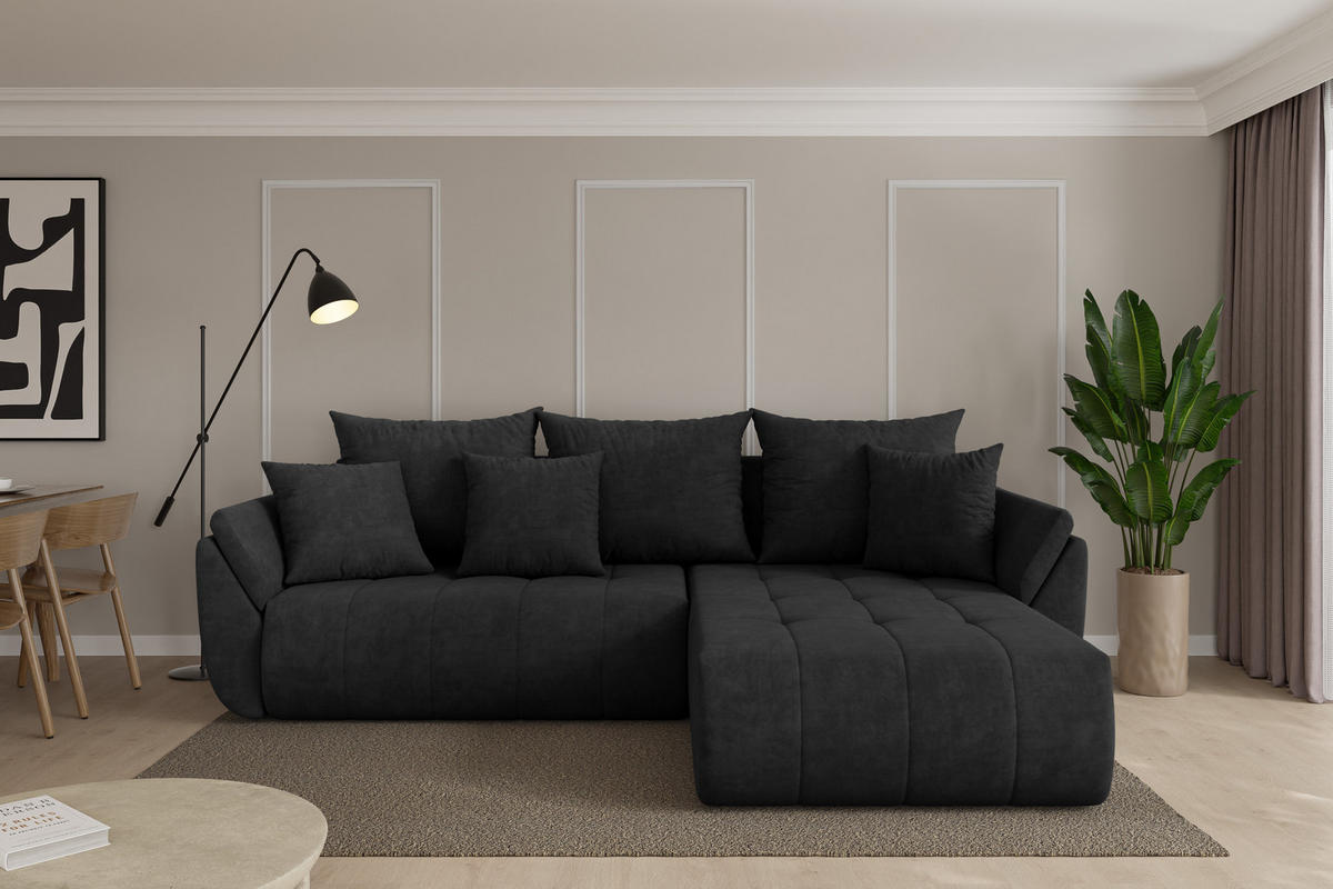 ROHOVÁ SEDAČKA s funkcí spaní, otoman vpravo TOKO-L 277x194x86 černá velur - černá, kompozitní dřevo/textil (277/194cm) - ALTDECOR