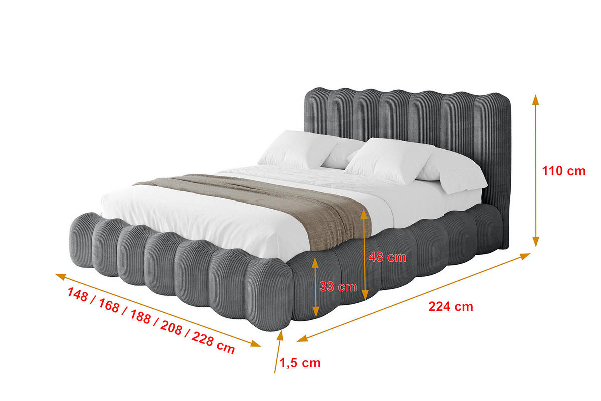 POLSTERBETT mit Bettkasten und Lattenrost, Bett mit Matratze H3/H4 - SORA 180x200 Dunkelgrau - Anthrazit, Holzwerkstoff/Textil (180/200cm) - ALTDECOR