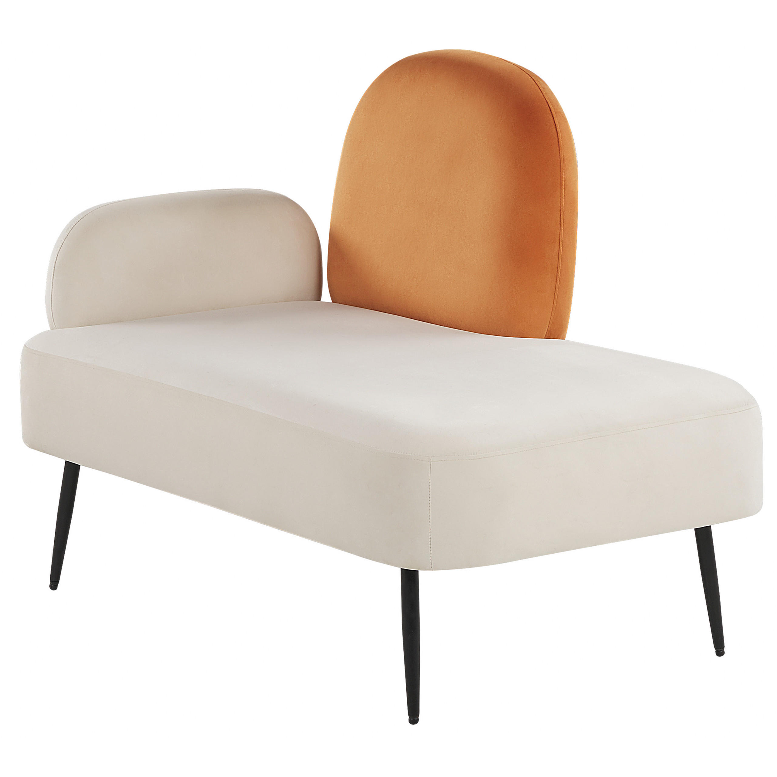 CHAISELONGUE Samtstoff weiß/orange linksseitig Arcey - Orange/Weiß, Textil (122/100/74cm) - Beliani