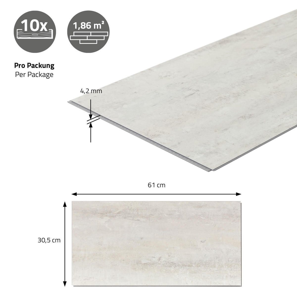 VINYLOVÁ PODLAHA s klikovým systémem 5,58 m²/30 lamel PVC podlahová krytina dub rustikální světlý vzhled dřeva - světle šedá, plast/umělá hmota (61.5/31/0.42cm) - ML-DESIGN