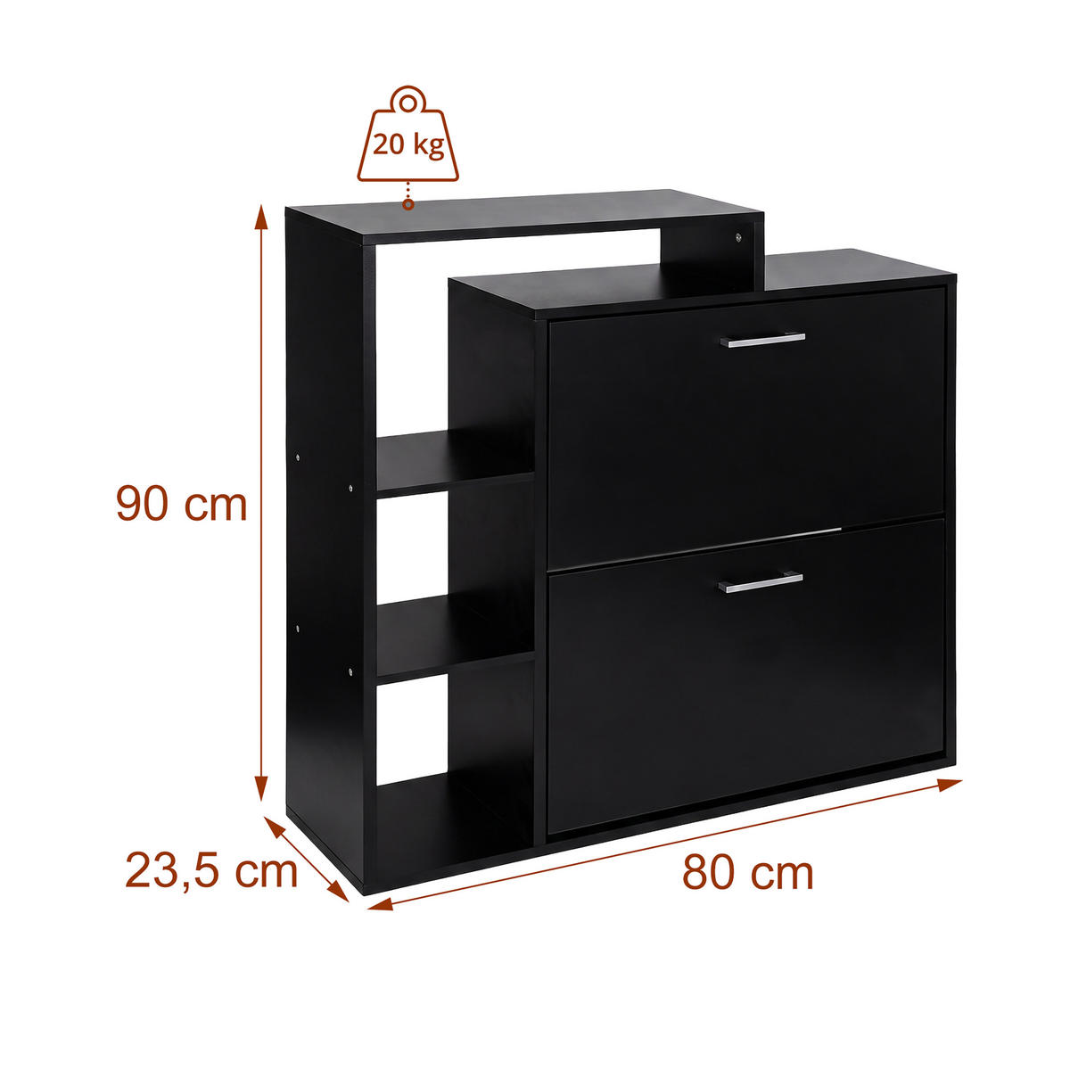 SCHUHSCHRANK Schwarz industriell 2 Klappen 90x80x23,5 cm - Schwarz, Holzwerkstoff/Kunststoff (80/90/23.5cm) - Relaxdays