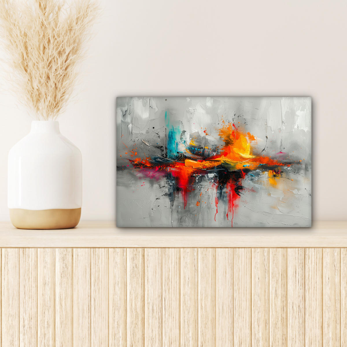 LEINWANDBILD Moderne Kunst - Orange - Grau - Abstrakt 30x20 cm - Hellgrau, Textil (30/20cm) - MuchoWow