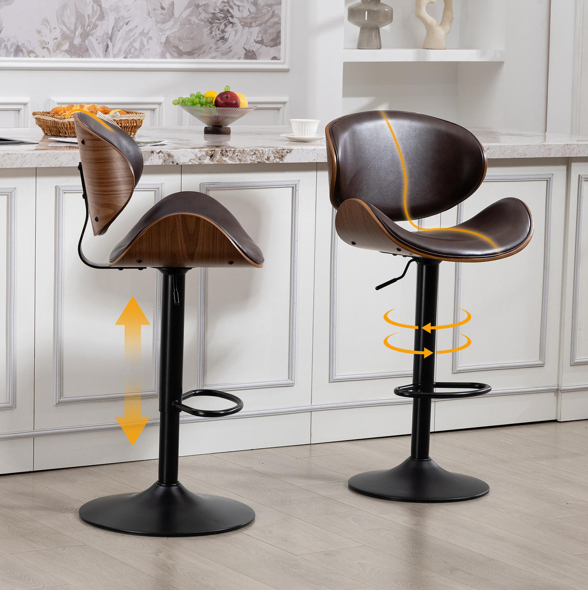 BARHOCKER höhenverstellbar und 360° drehbar Braun - Braun, Kunststoff (50/93/51cm) - MIVRAY