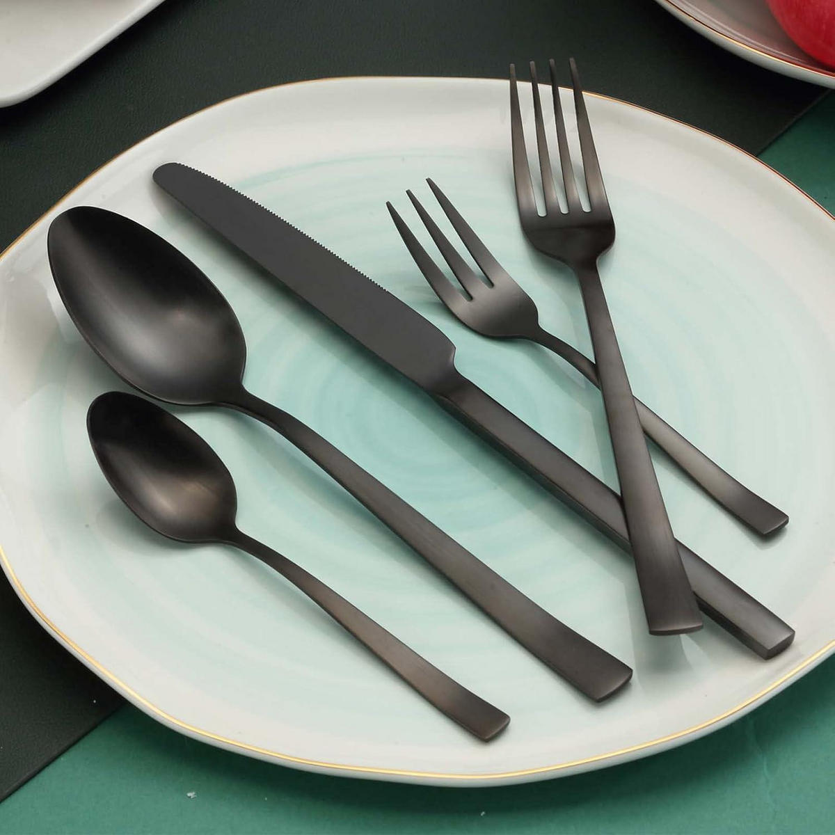 BESTECKSET für 6 Personen 30-teilig Edelstahl Mattschwarz - Schwarz, Metall