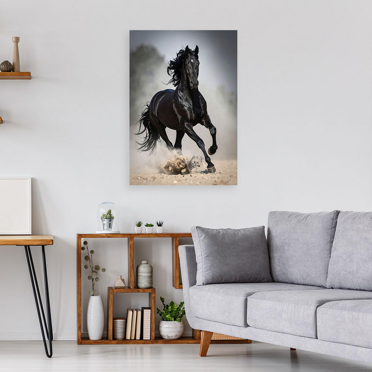 WANDBILD, Schwarzes galoppierendes Pferd Natur - Schwarz, Textil (20/30cm) - Feeby