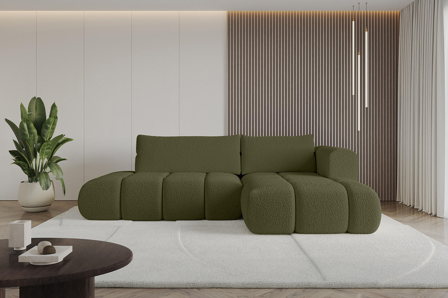 ECKSOFA Ottomane Rechts CLOUD-L 289x180x40 Grün Bouclé - Grün, Holzwerkstoff/Kunststoff (289/180cm) - ALTDECOR