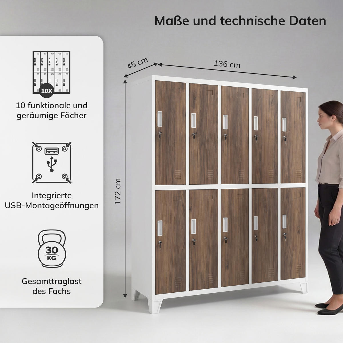 ARBEITSSCHUTZ-KLEIDERSCHRANK BARTEK 172x136x45 cm - Nussbaumfarben/Weiß, Metall (136/172/45cm) - Jan Nowak
