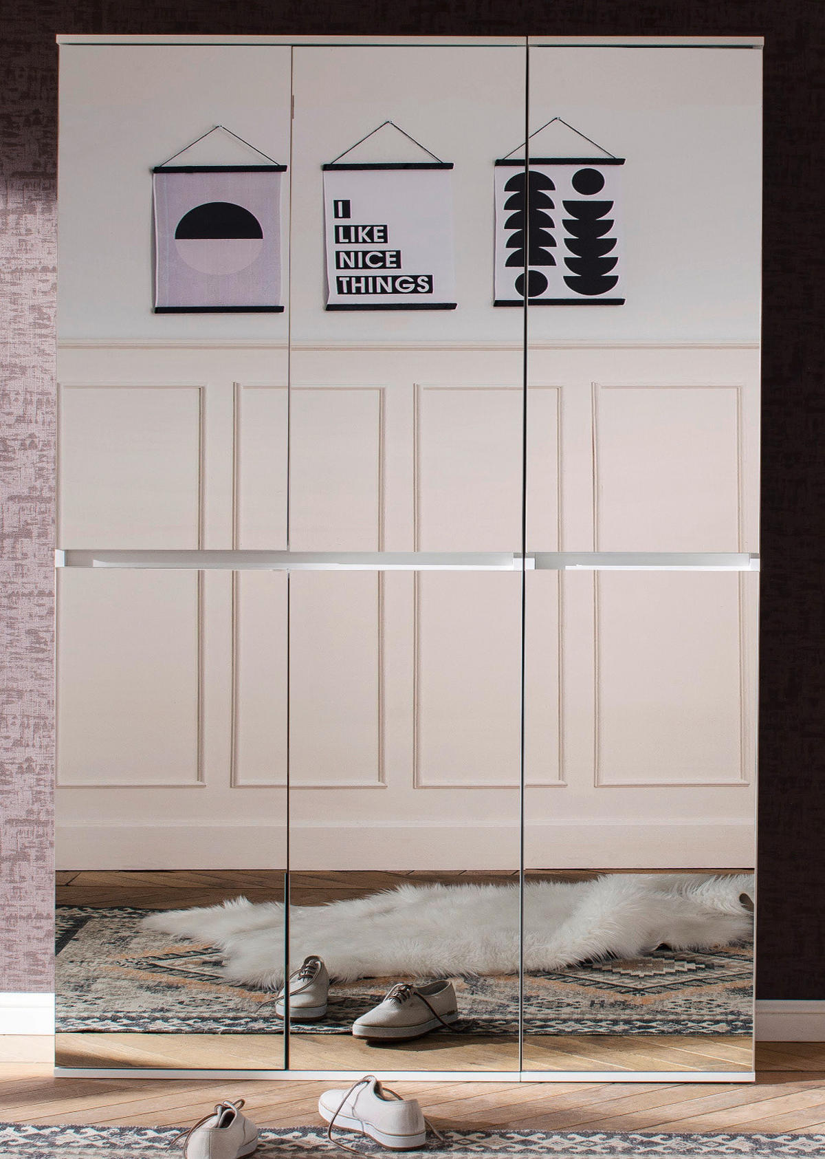 GARDEROBENSCHRANK weiß 111 x 191 cm, Schuhschrank mit Spiegeltüren - Weiß, Glas/Holzwerkstoff (111/191/34cm) - Top.Furn