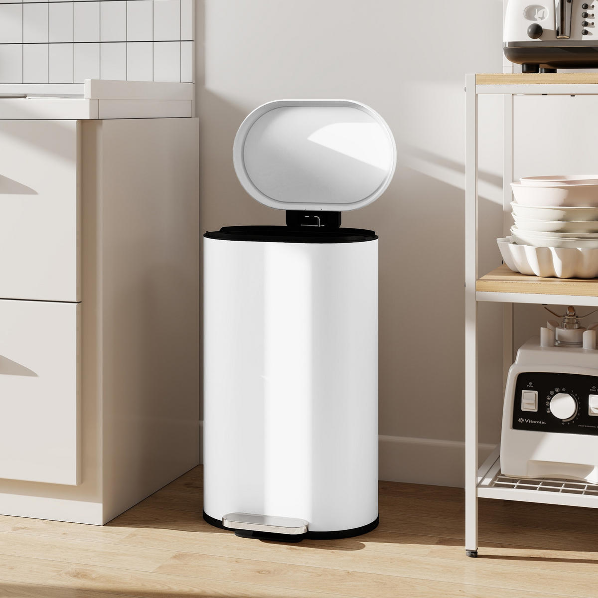 TRETEIMER 30L WEIß Mülleimer mit Absenkautomatik Metall 36,5/61/31 cm - Weiß, Metall (31/61/36.5cm) - Rolipo