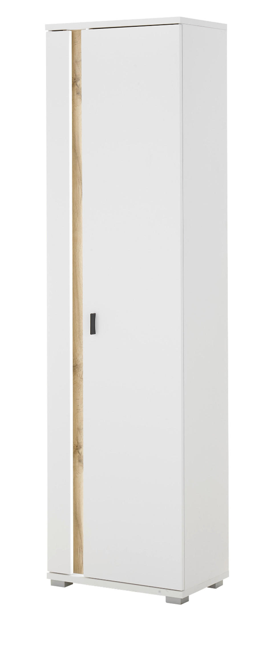 STAURAUMSCHRANK weiß matt, Eiche Wotan 55 x 200 cm, Mehrzweckschrank inklusive Frontbeleuchtung - Silberfarben/Eiche Wotan, Holzwerkstoff/Kunststoff (55/200/35cm) - Furn.Design