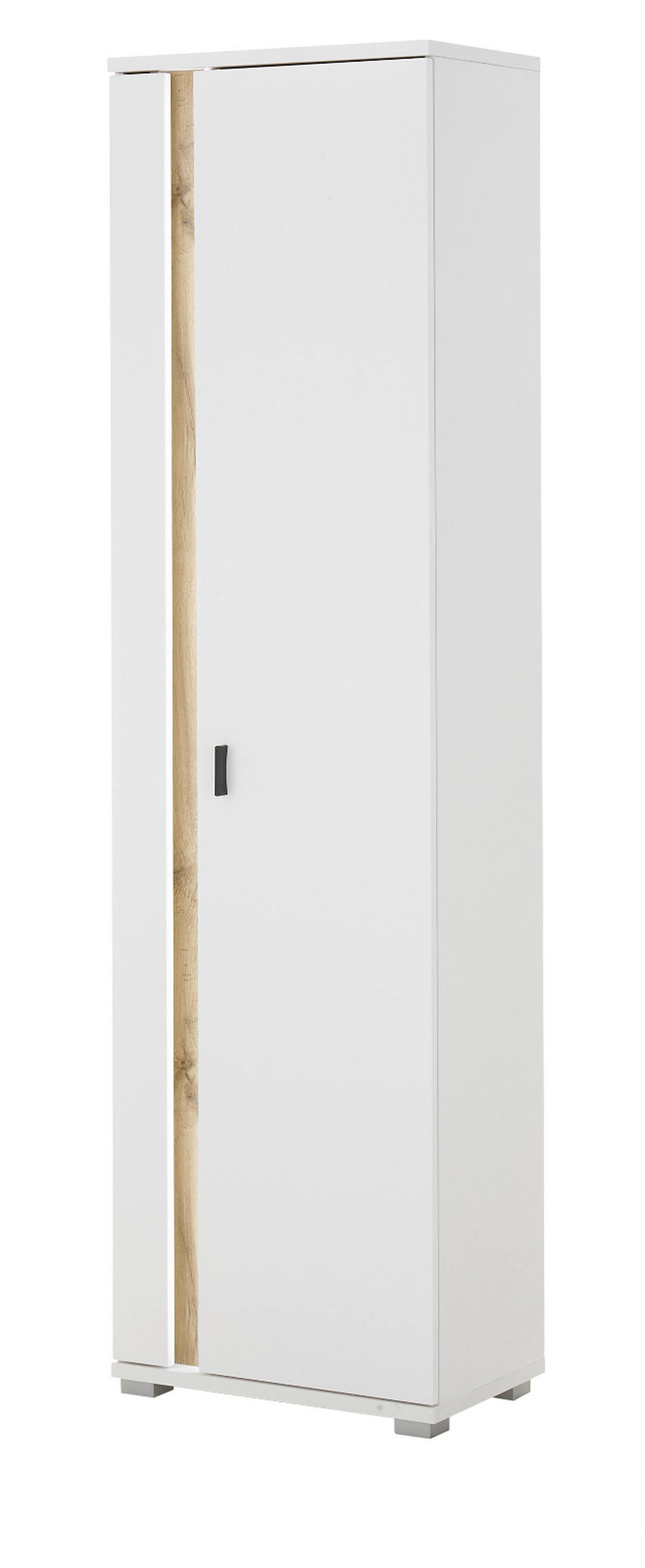 STAURAUMSCHRANK weiß matt, Eiche Wotan 55 x 200 cm, Mehrzweckschrank inklusive Frontbeleuchtung - Silberfarben/Eiche Wotan, Holzwerkstoff/Kunststoff (55/200/35cm) - Furn.Design