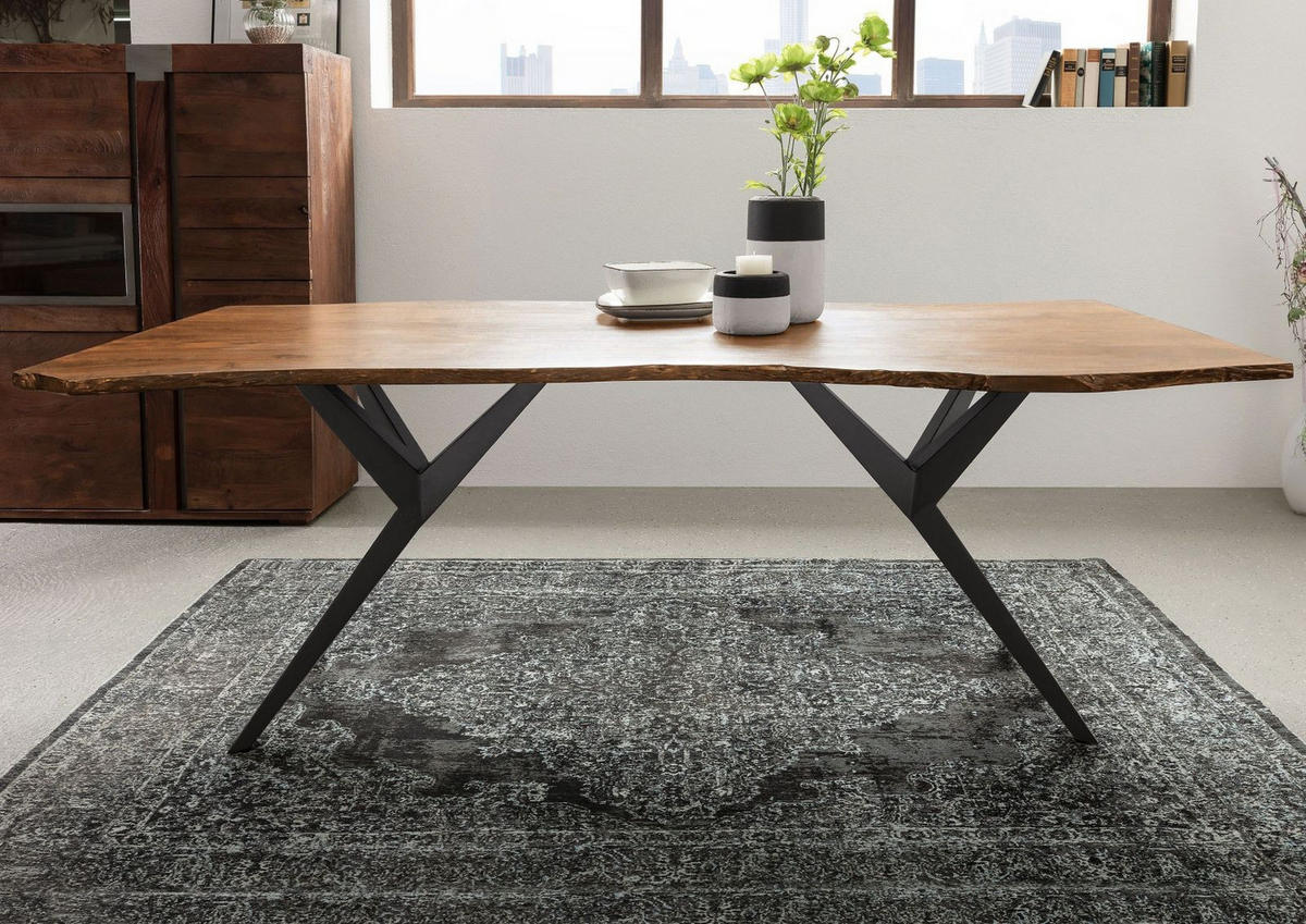 BAUMTISCH Akazie 140x90x76 natur lackiert Beine anthrazit matt FREEFORM 4 #13 - Braun, Holz (90/140/76cm) - Massivmoebel24
