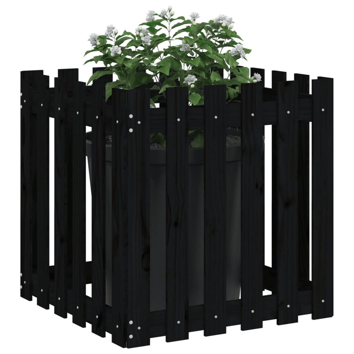 PFLANZKÜBEL Lattenzaun-Design Schwarz 60x60x60 cm Kiefernholz - Schwarz, Holz (60/60/60cm)