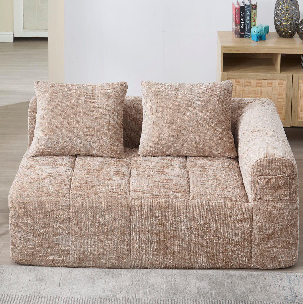 SOFA mit Seitentaschen 158 x 90 cm Chenille Khaki - Braun, Kunststoff (158/60/90cm) - Meubliv