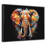 LEINWAND Bilder mit Rahmen - Elefant - Graffiti - Schwarz - Tiere - Farben - 40x30 - Schwarz, Textil (40/30cm) - MuchoWow