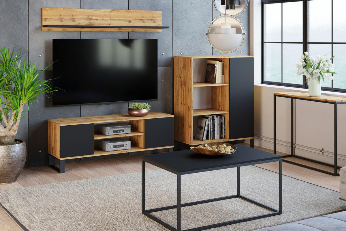 LOWBOARD Focus - Eichefarben/Schwarz, Holzwerkstoff (40/49/135cm) - RAUMHIRSCH FURNITURE