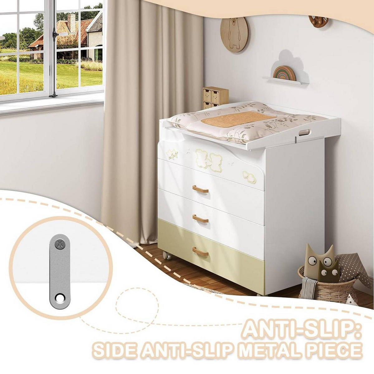 WICKELAUFSATZ für Kommode, 80x10x75 cm, Weiß - Weiß, Holzwerkstoff (80/10/75cm) - Woltu