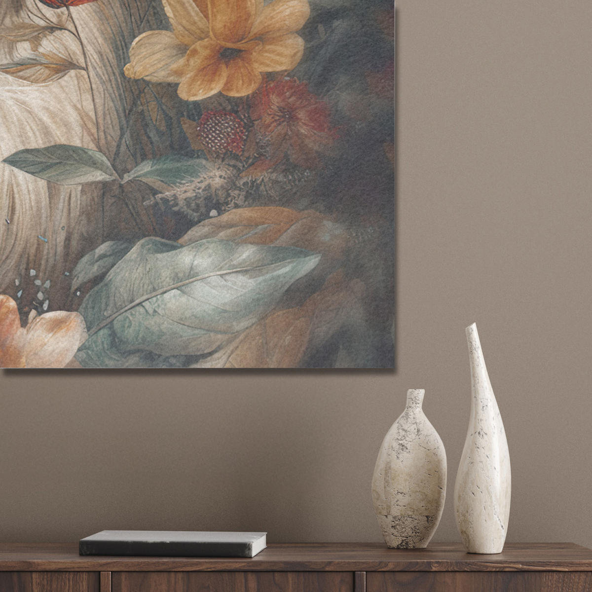 AKUSTIKPANEEL Löwe - Wildtiere - Pflanzen - Natur - Blumen 100x70 cm - Beige, Textil (100/0.9/70cm) - MuchoWow