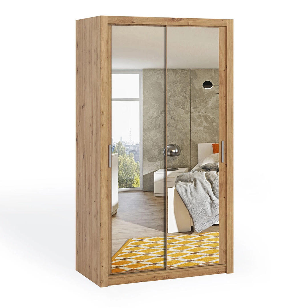 SCHIEBETÜRENSCHRANK Tamiza 120/215/62 mit Spiegel - Silberfarben/Eiche Artisan, Holzwerkstoff/Kunststoff (120/215/62cm) - Ravio