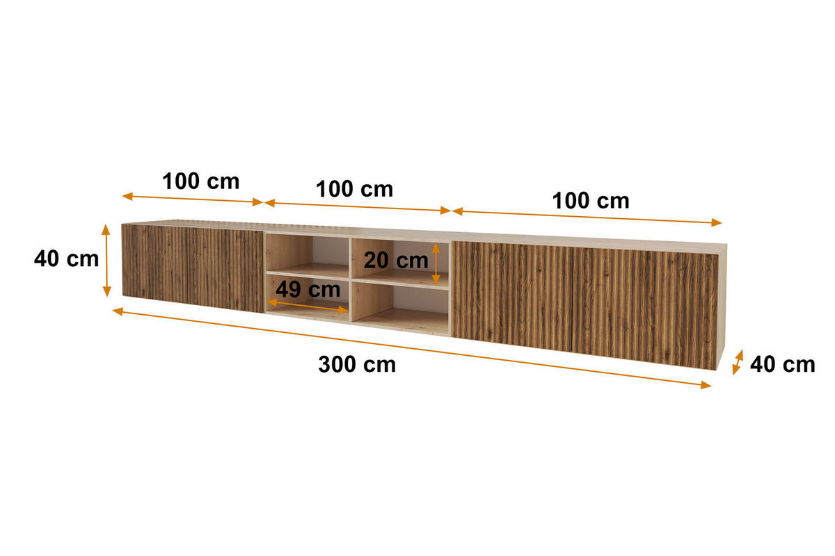 LOWBOARD NOA-2-W 3x100x40x40 cm - Artisan / Katania - Eiche Wotan, Holzwerkstoff (300/40/40cm) - ALTDECOR