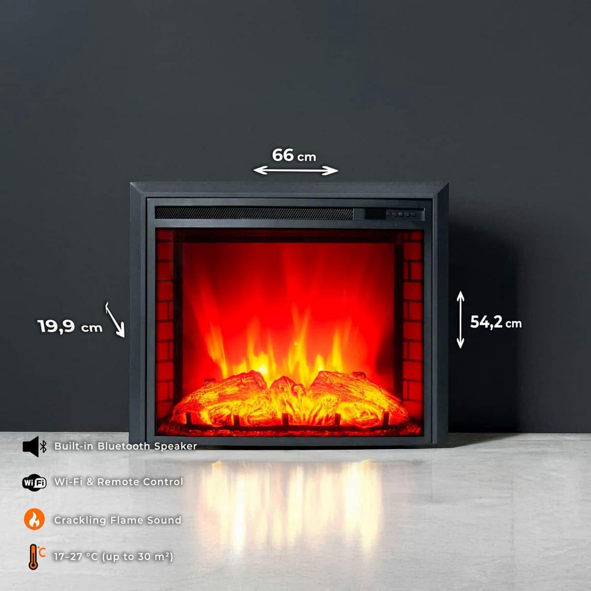 ELEKTROKAMIN 1800 W mit Bluetooth Lautsprecher EF3 - Schwarz, Metall (66/54.2/19.9cm) - dlc home