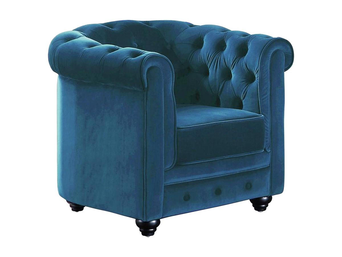 SESSEL - Samt - Grünblau - CHESTERFIELD - Blau, Textil (78/72/85cm) - Vente-Unique