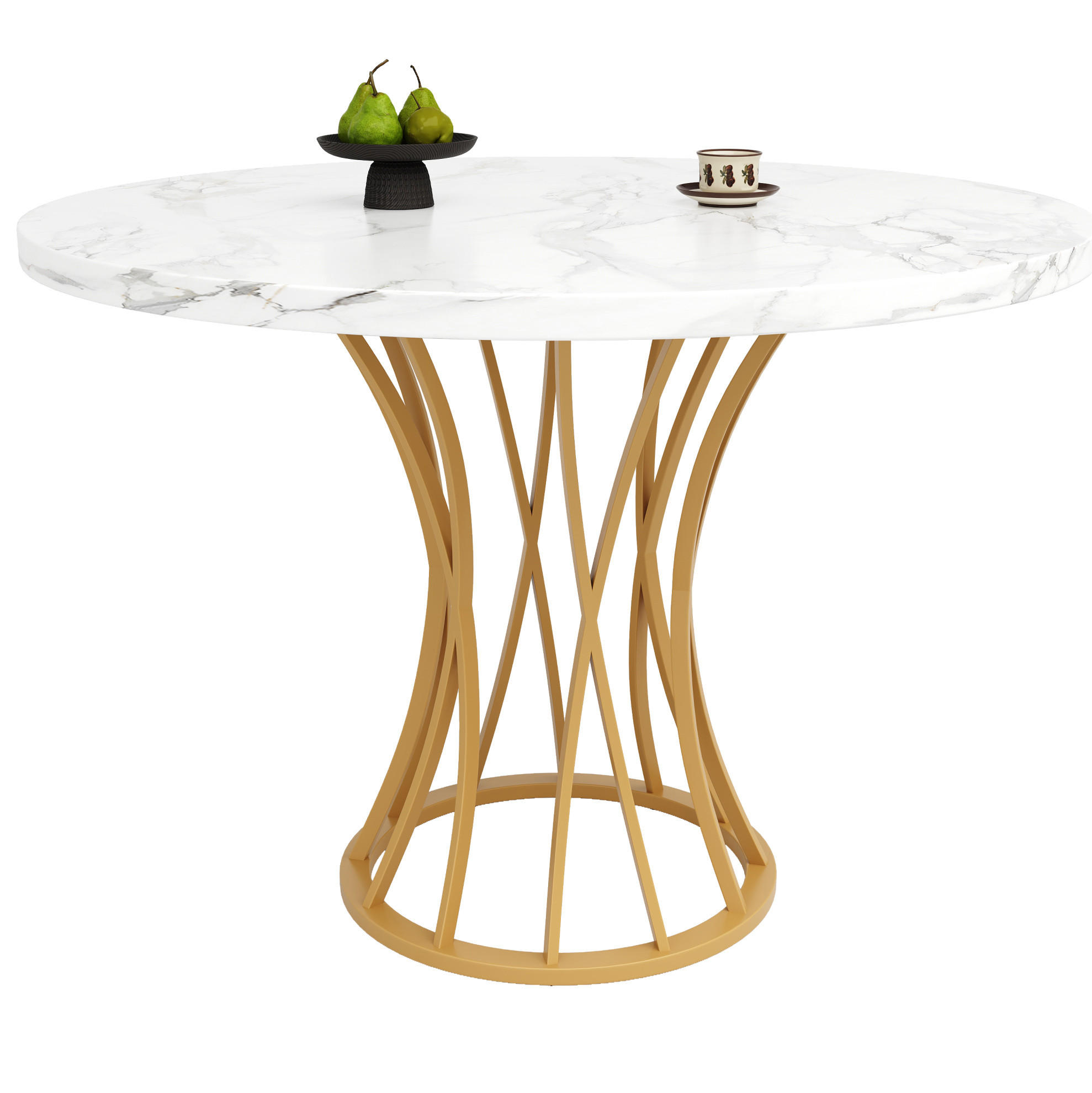 ESSTISCH rund 80x80 cm MDF mit Marmormuster Metall Golden - Goldfarben, Metall (80/80/76cm) - Meubliv