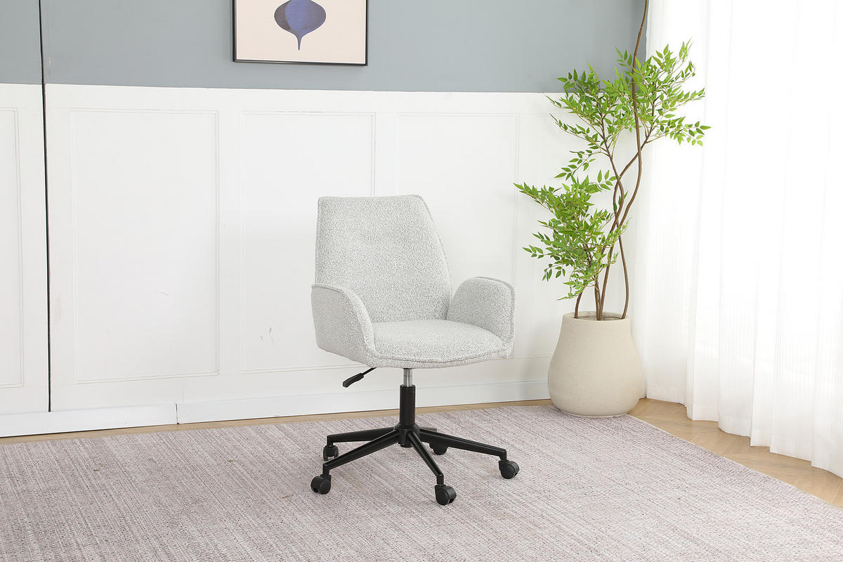 BÜRODREHSTUHL - Bouclé / Eisen - Greige/Schwarz, Textil/Metall (57/81/62cm) - home24