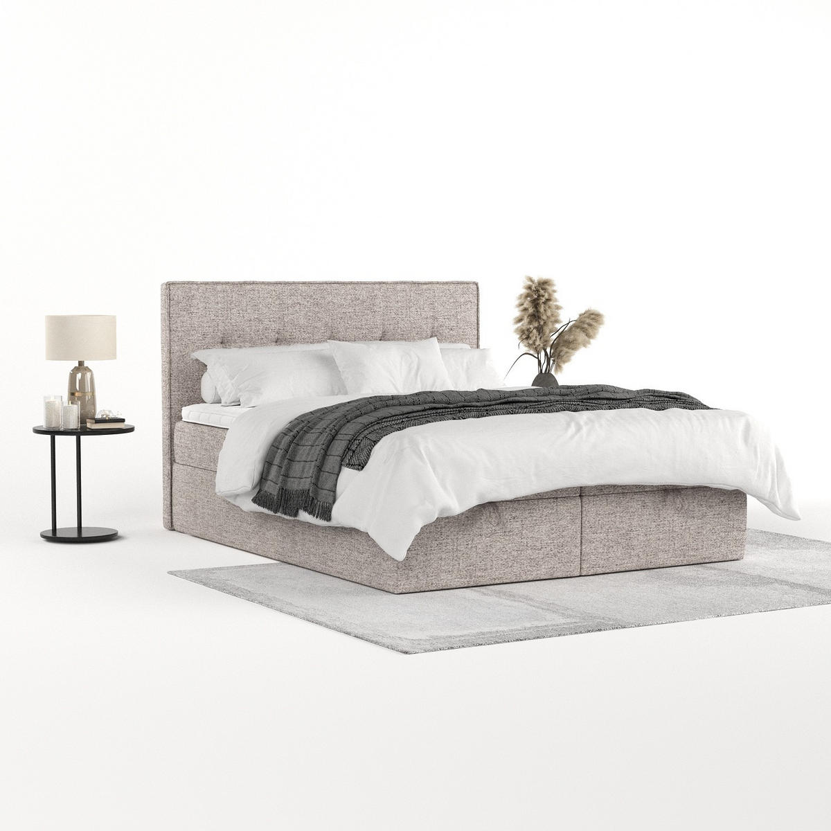 BOXBETT Tivra 180/200 cm Beige im Neve Stoff - Beige/Schwarz, Holz/Holzwerkstoff (180/200cm) - AltaBeds