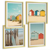 BILDER SET 4er Set - 50x50 cm & 40x60 cm Goldrahmen - Bunte Häuser, Strand, Sonne - Goldfarben, Kunststoff (50/50cm) - TULUP