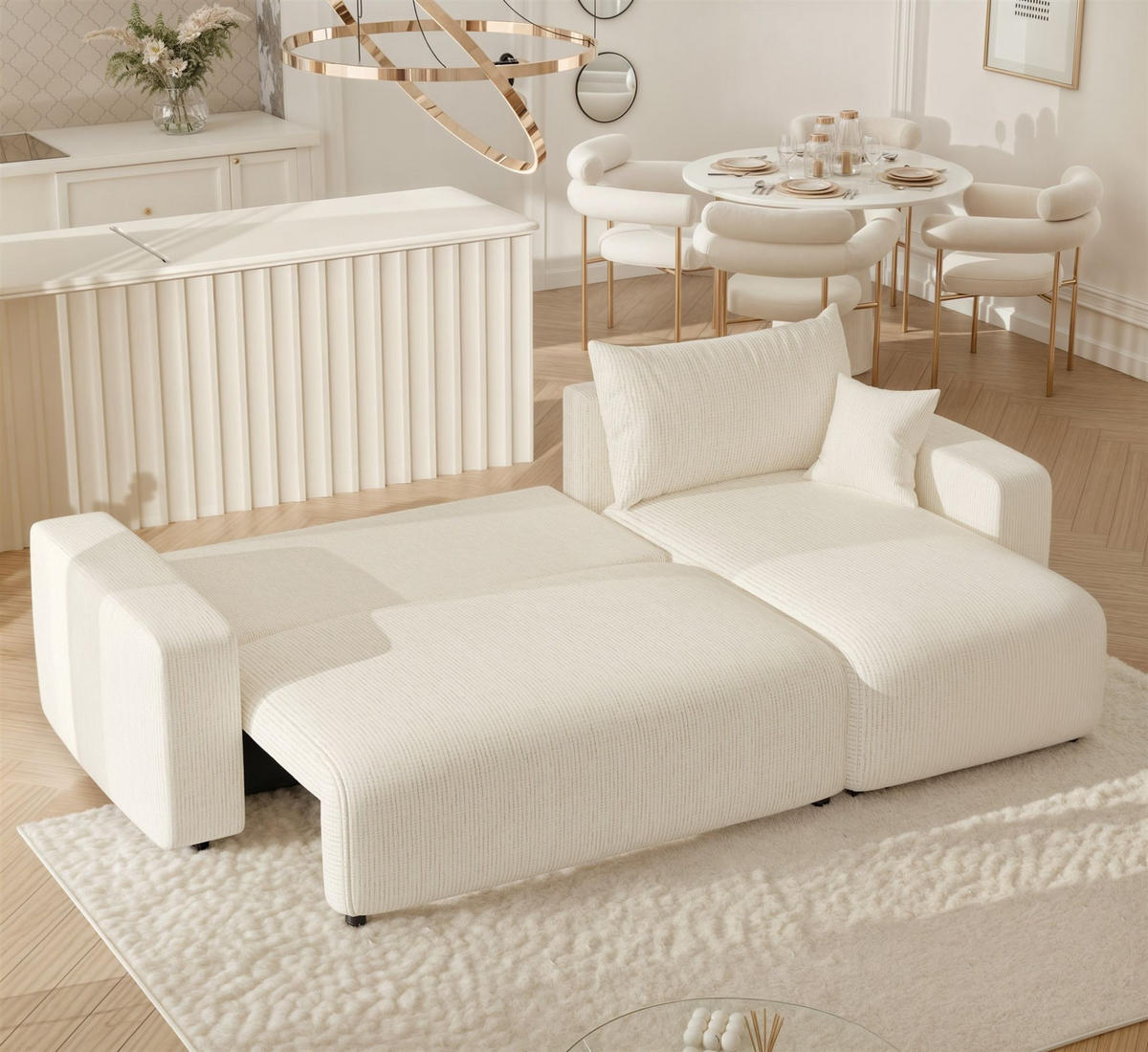 ECKSOFA Luna Mit Schlaffunktion - Creme, Holzwerkstoff/Textil (145/248cm) - Fun Möbel