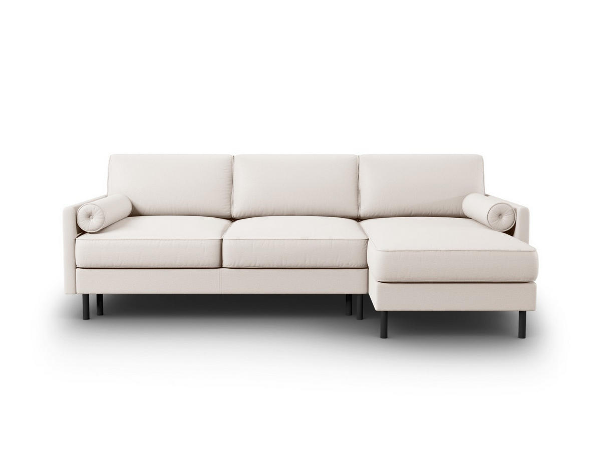 AUSKLAPPBARES-ECKSOFA rechts mit Container Scott aus strukturiertem Stoff leichtes beige 5 Sitzplätze - Beige, Textil (142/212cm) - Micadoni