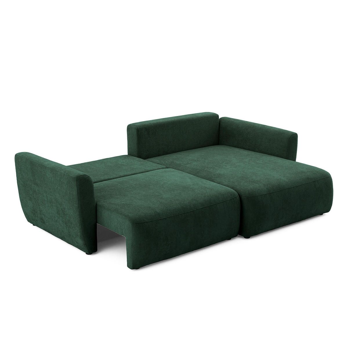 ECKSOFA BELLA L Rechts mit Schlaffunktion 140x205 Velours Dunkelgrün - Dunkelgrün/Schwarz, Holz/Kunststoff (165/230cm) - Muffo