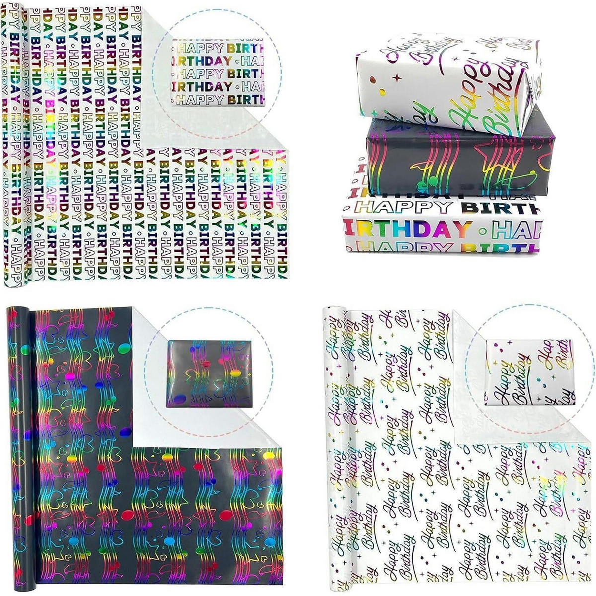 GESCHENKPAPIER 3 Rollen Set für Geburtstag, Weihnachten und Hochzeit, bunt - Multicolor, Papier (43/1/300cm)