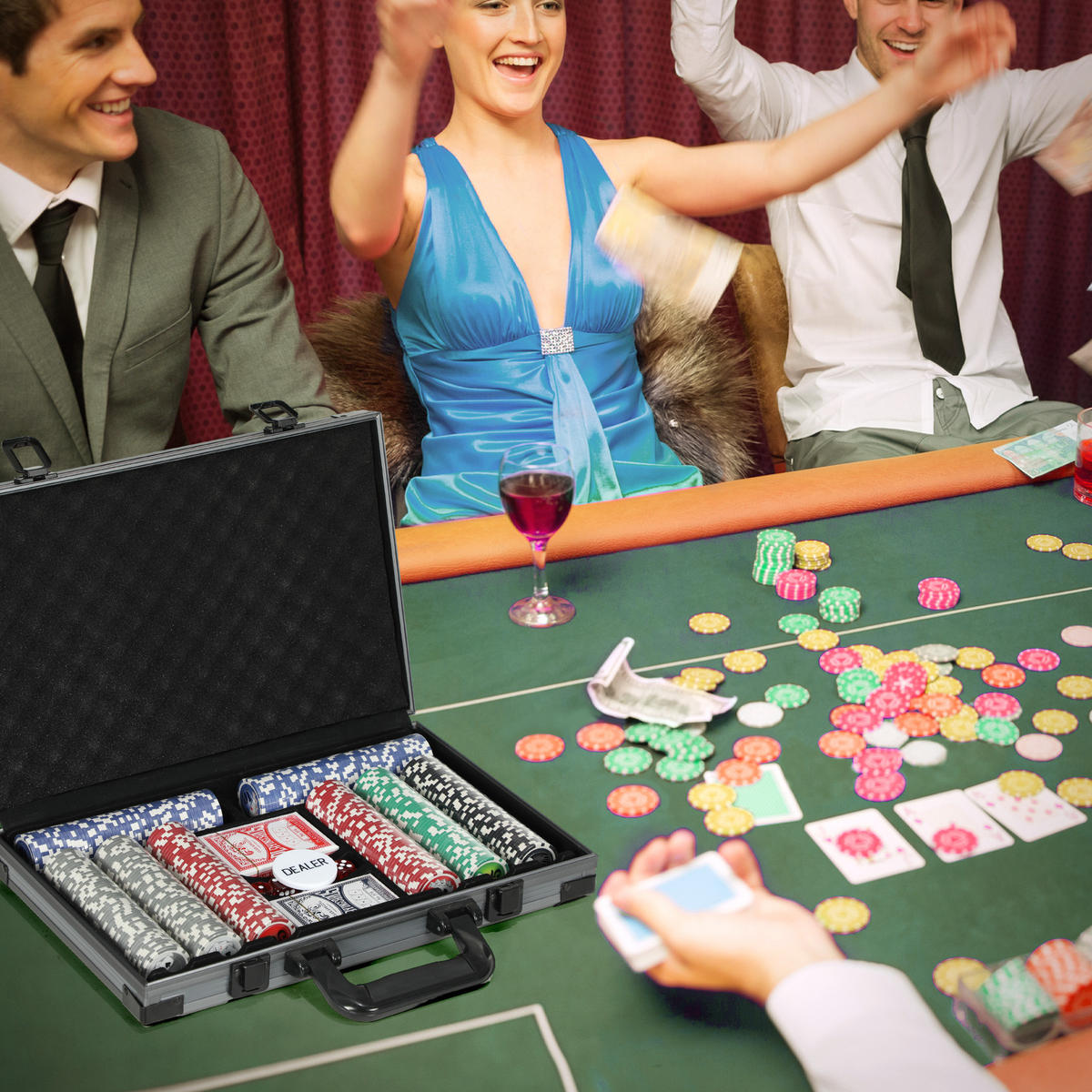 POKERSET DE-10641 400 Chips mit Koffer & Unterlage für 10 Spieler - Grau, Kunststoff (28/39.5cm) - ComfortXL