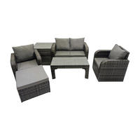 GARTENSOFA SET mit COUCHTISCH Polyrattan 5-Sitzer - Dunkelgrau/Grau, Glas/Kunststoff - Fimous