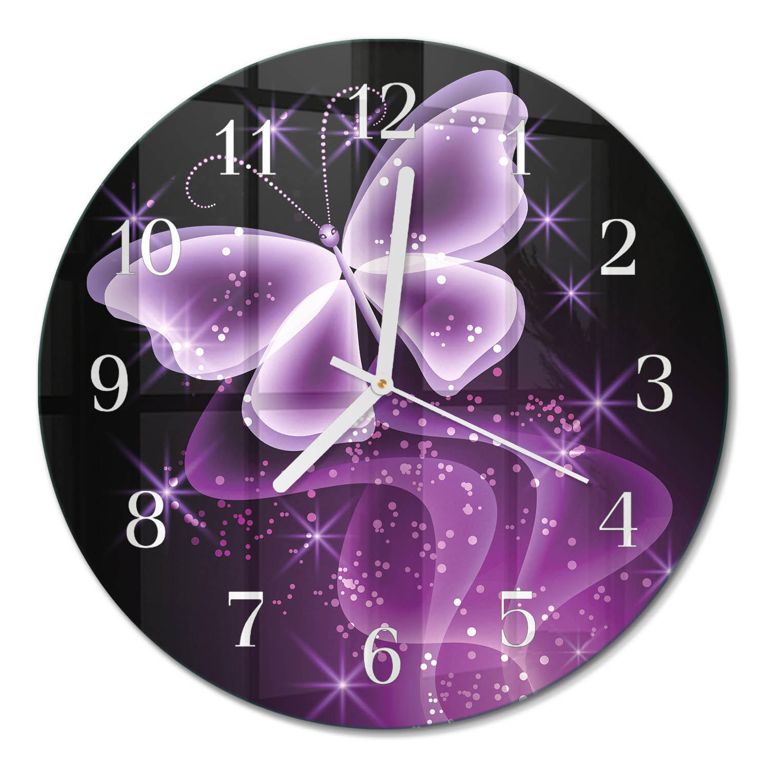 WANDUHR fi30 cm - Schmetterling - Lila, Glas (30/30/0.4cm) - TULUP